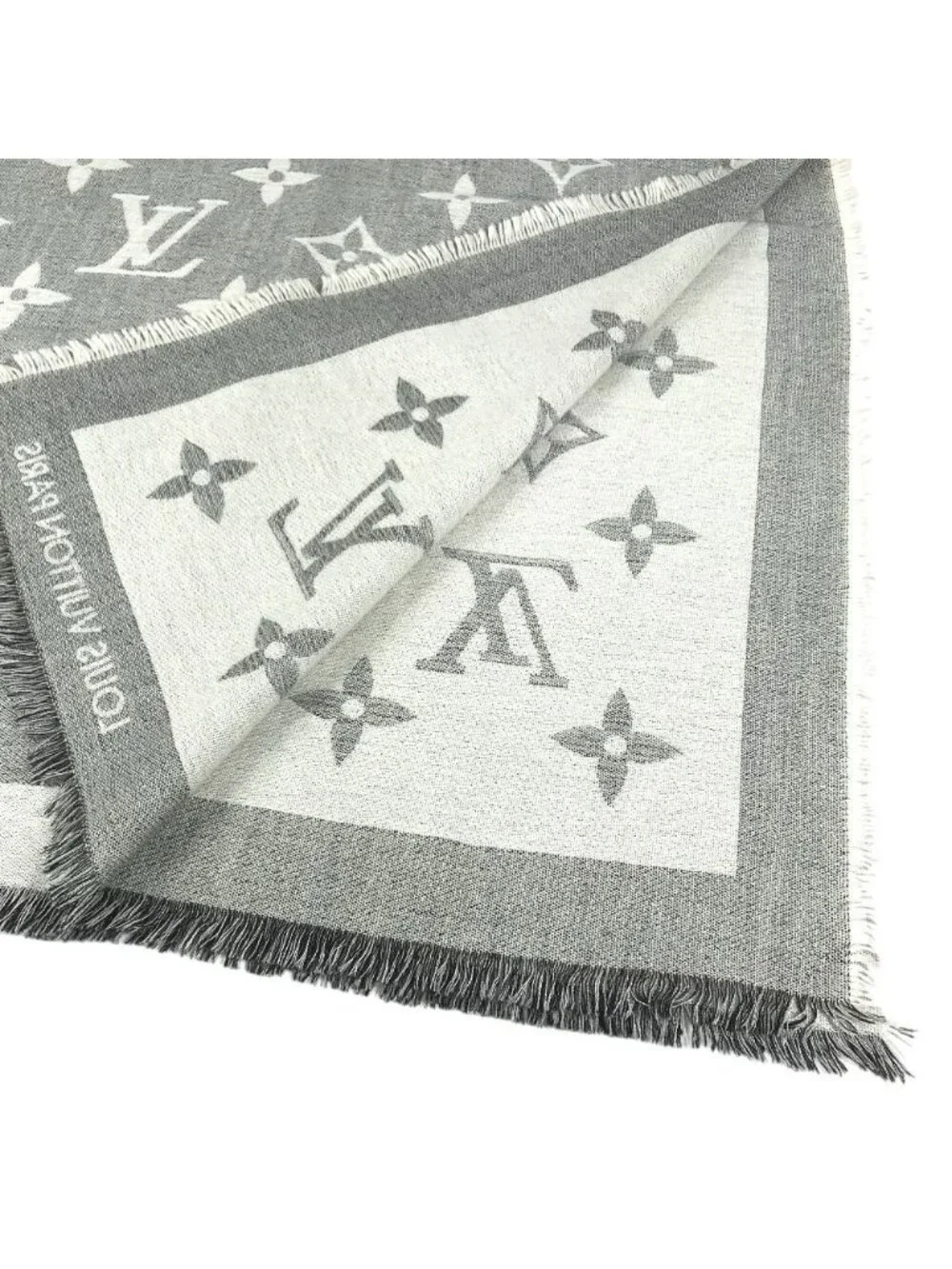 Louis Vuitton Shawl Logo Cashmere Gray Scarf